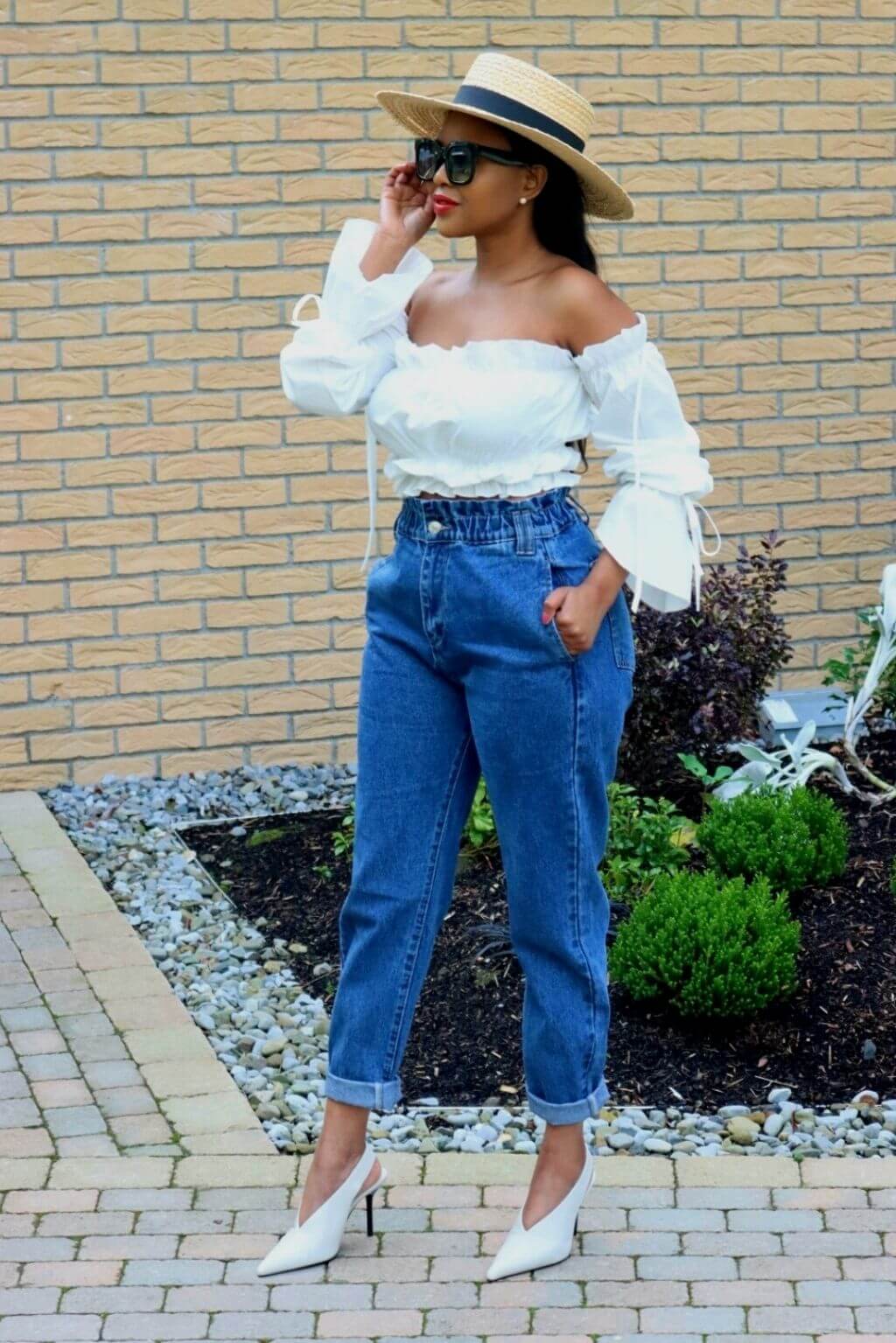 Ruffle high waist best sale jeans